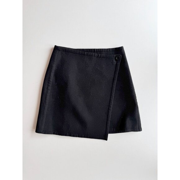 COS Black Wool Lyocell Blend Felt Front Button Mini A-Line Wrap Skirt, Size 34 - Picture 2 of 11
